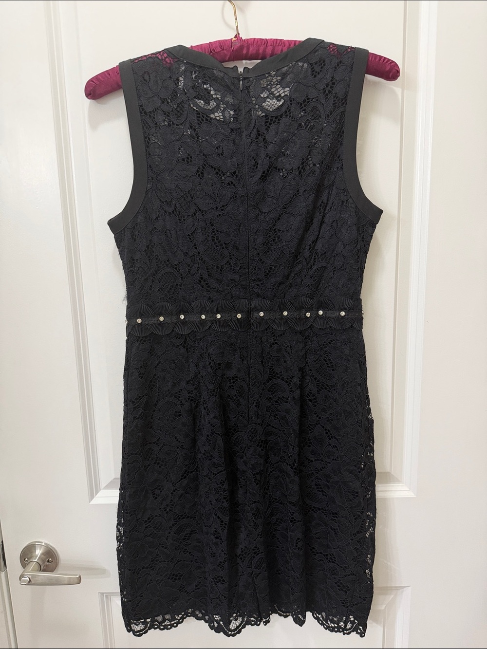Sam Edelman Black Lace Pearl-Trim Sleeveless Mini Dress - Picture 5 of 6